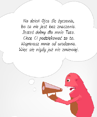 Różowy potworek z życzeniami na Dzień Ojca